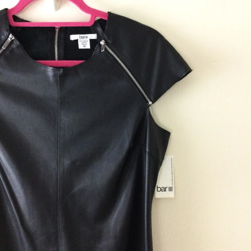Bar III Dress Faux Black Leather Cap Sleeves Size M NWT - Picture 5 of 9